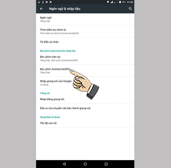 Bước 2: Chọn bàn phím Android.