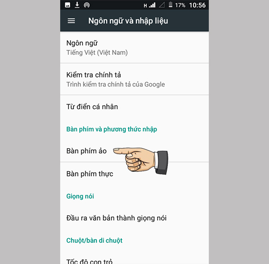 Bước 2: Chọn bàn phím ảo.