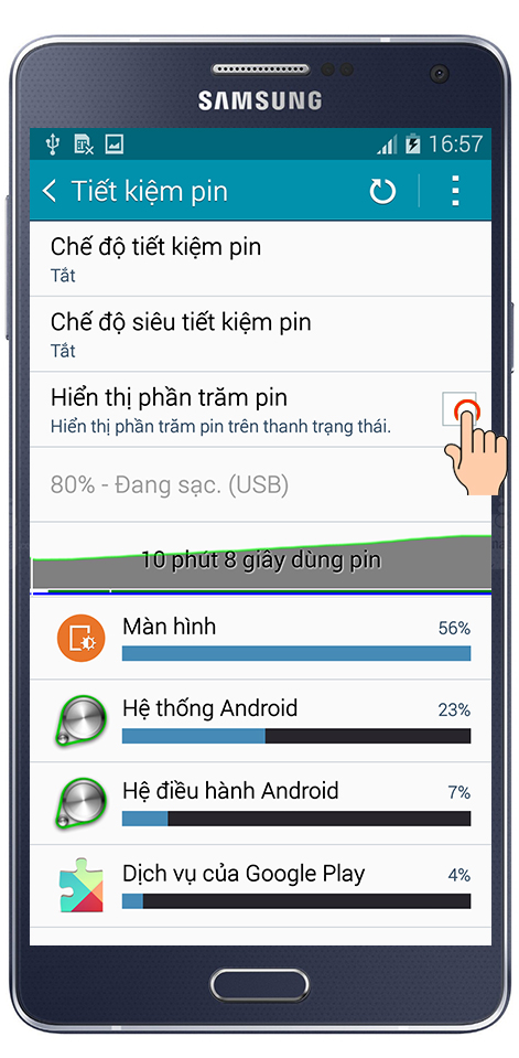 Bật hiển thị phần trăm Pin trên Samsung Galaxy A7