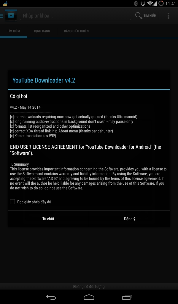 Bấm đồng ý để tiếp tục sử dụng YouTube Downloader