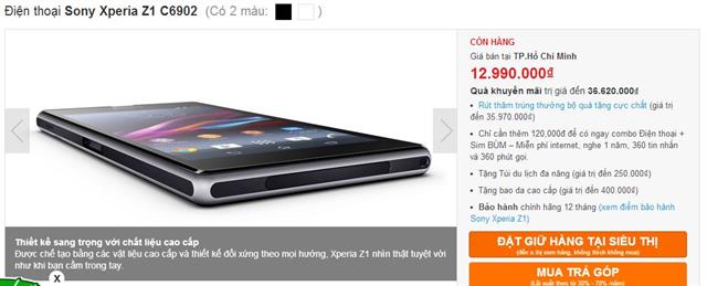 Xperia Z1 giảm giá