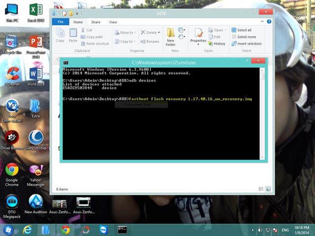 Tiếp theo gõ dòng lệnh: Fastboot flash recovery duong.img