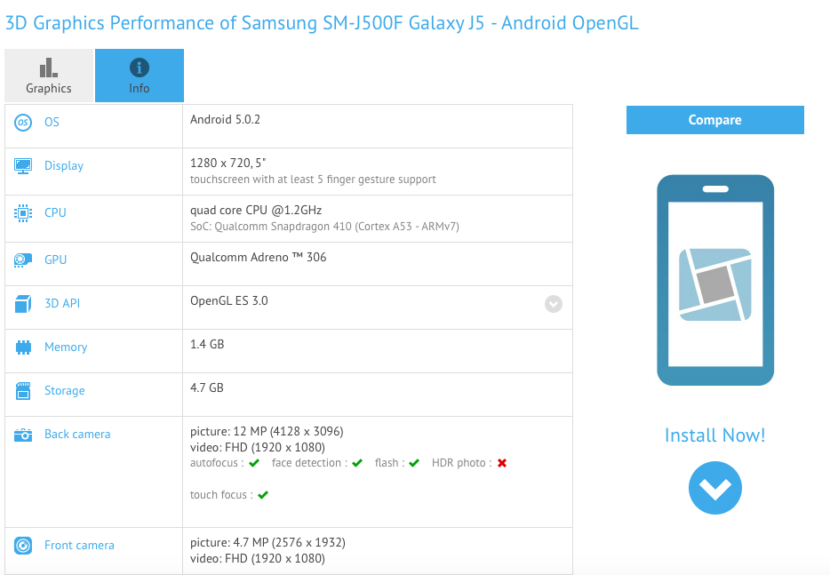 Galaxy J5 được GFXBench xác nhận