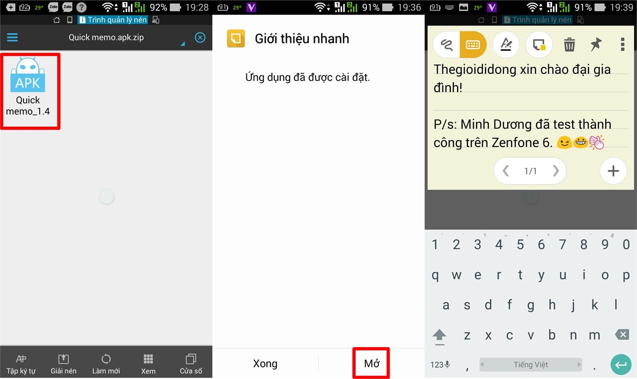 Giao diện ứng dụng Quick Memo