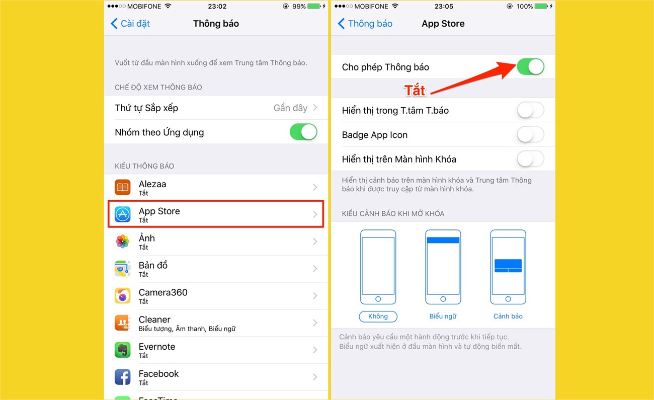 Tắt thông báo cho các ứng dụng Tắt thông báo cho các ứng dụng