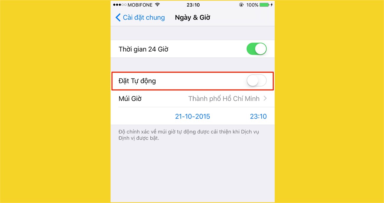 Tắt tính năng Tự động cập nhật thời gian