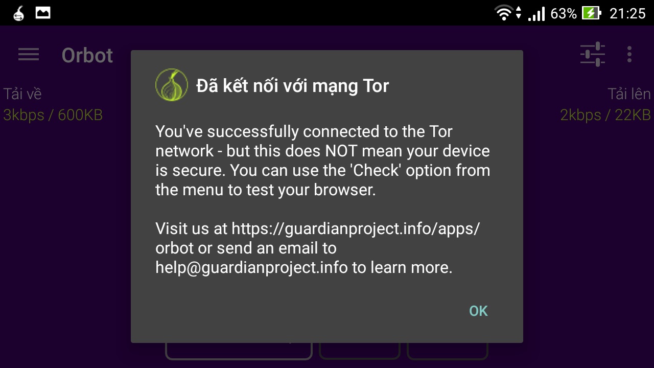 Đã kết nối đến mạng Tor