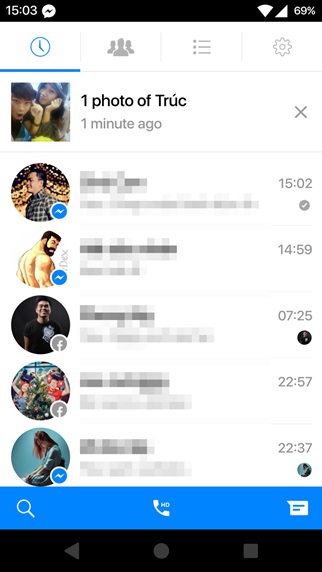 Bạn có thể dùng trình chụp ảnh mặc định trên máy hoặc trình chụp của Facebook Messenger để chụp ảnh, sau đó sẽ nhận được thông báo như trong hình