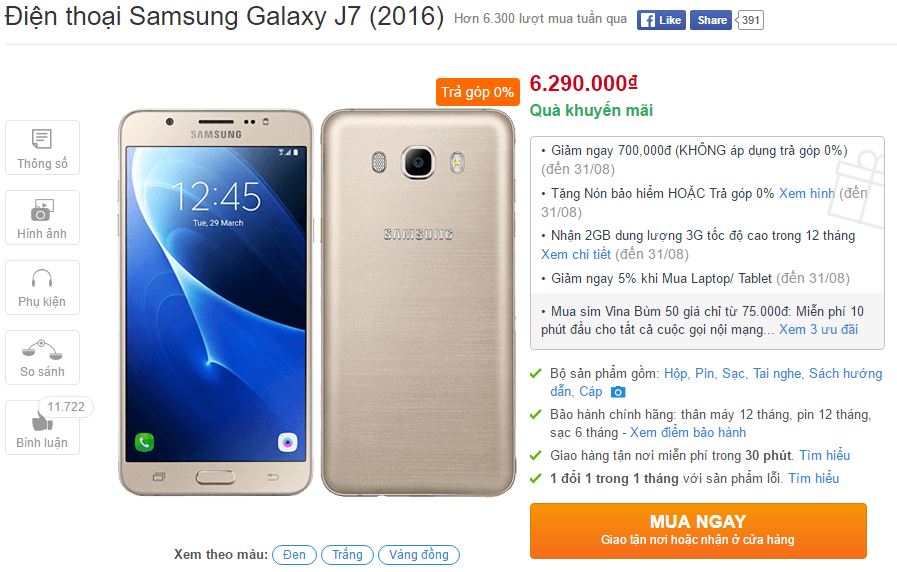 Galaxy J7 2016 đang được giảm giá mạnh đấy Galaxy J7 2016 đang được giảm giá mạnh đấy