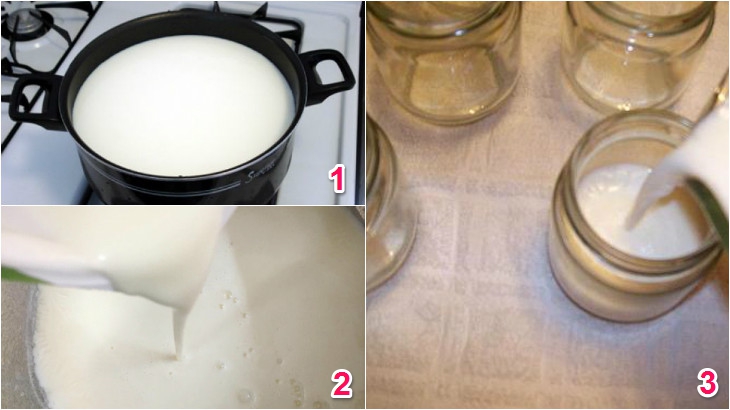 Đun sữa, trộn sữa chua cái và đổ vào khuôn