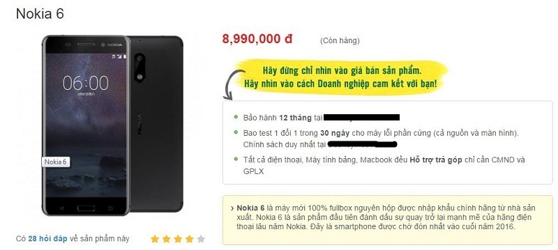 Giá bán Nokia 6