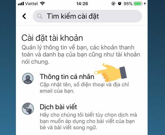 Bước 3: Sau đó bạn vào Thông tin cá nhân.