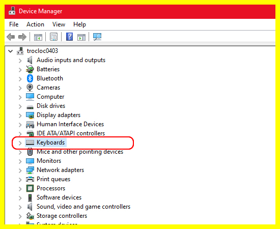 Bước 2: Trên cửa sổ Device Manager, tìm đến mục Keyboards để tiến hành vô hiệu hóa bàn phím.