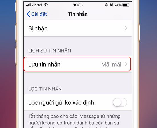 Bước 2: Chọn vào Lưu tin nhắn.