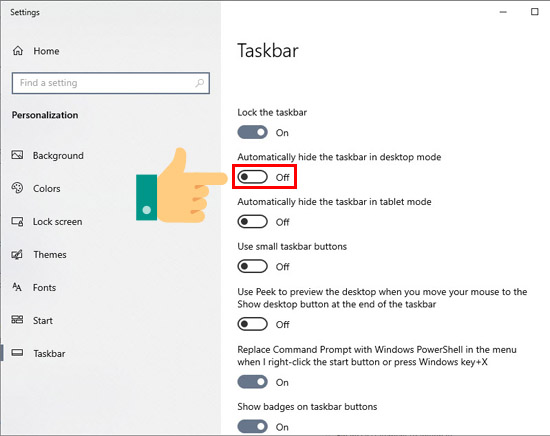 Automatically hide the taskbar in the desktop mode