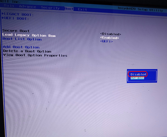 Dòng Load Legacy Option Rom chọn Disabled Dòng Load Legacy Option Rom chọn Disabled