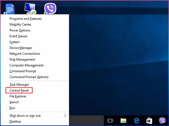 Bạn hãy bấm tổ hợp phím Windows + X và chọn Control Panel.