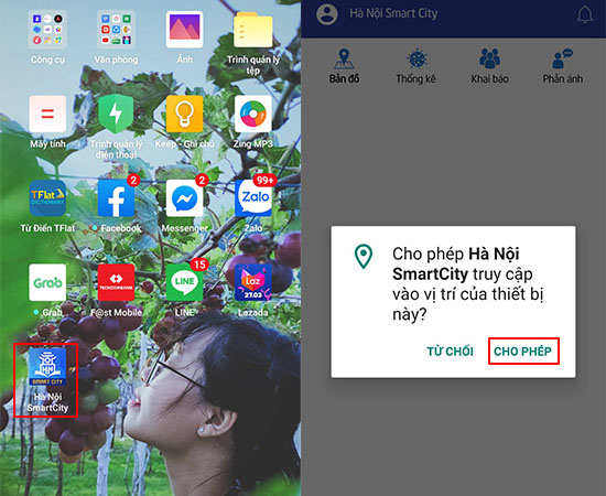 Mở ứng dụng Hà Nội Smart City