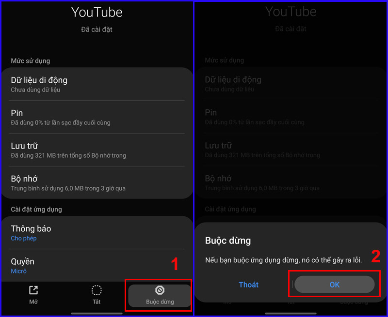 Force stop the application not viewing YouTube