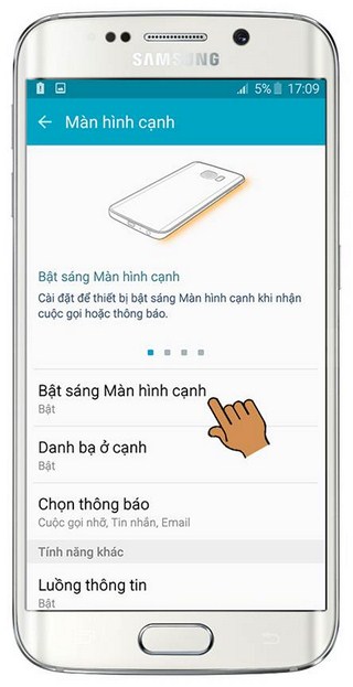 Chọn bật sáng màn hình cạnh