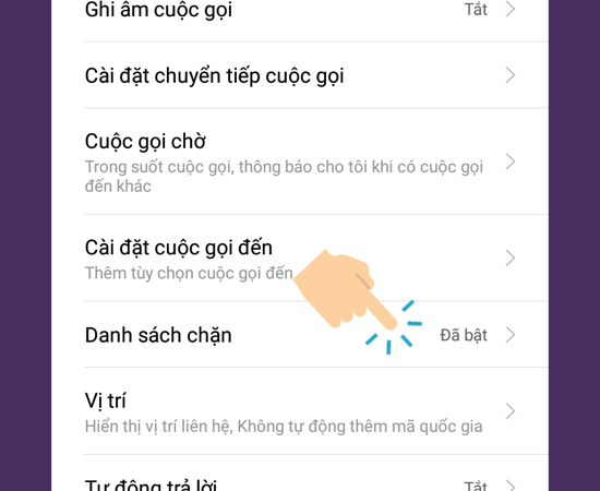 chọn vào danh sách chặn