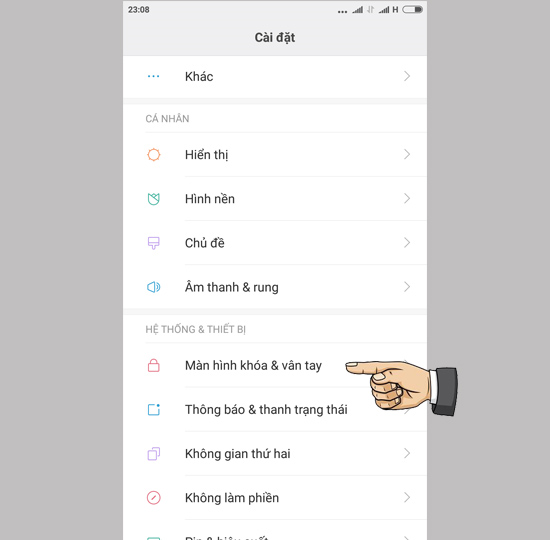 Vào cài đặt màn hình khoá và vân tay